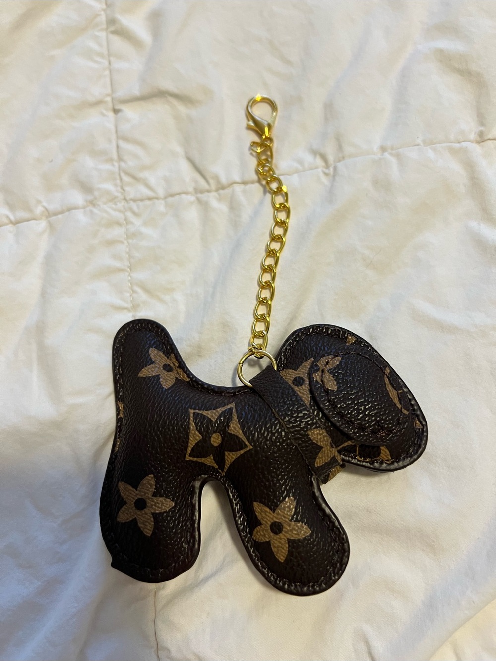 Brown Floral Pattern Dog Key & Card Holder with Gold Chain